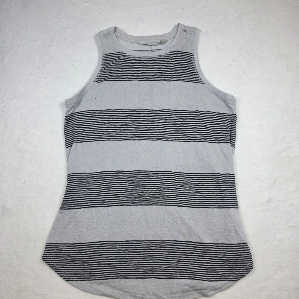 Athleta Womens Grey Black Striped Sleeveless Tank Top Crew Neck Size XS